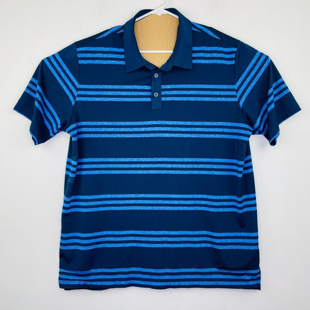 Adidas Men's XL Polo Shirt Blue Striped Short Sleeve Athletic Golf Popover BL15